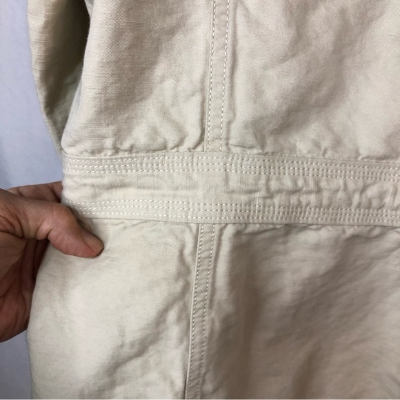 Land’s End Women’s Jacket Cargo Top Stitching Unlined Linen Blend Neutral - Picture 3 of 10